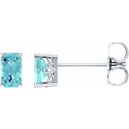 14k White Natural Aquamarine Earrings