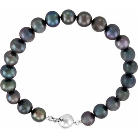 Sterling Silver Cultured Black Freshwater Pearl 7 3/4' Bracelet