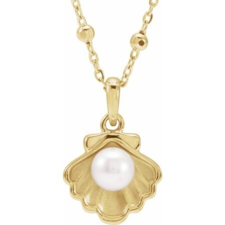 14k Yellow Cultured White Freshwater Pearl Shell 18' Necklace