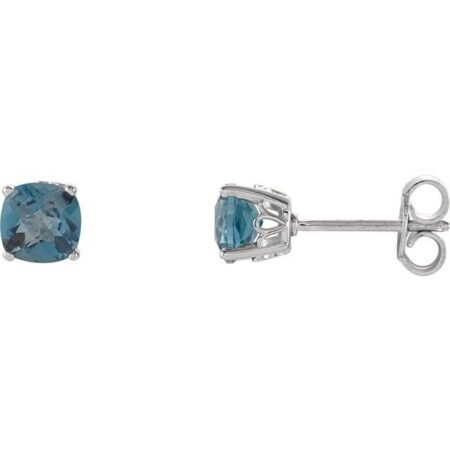 Sterling Silver 5x5 Mm Cushion Natural London Blue Topaz Earrings