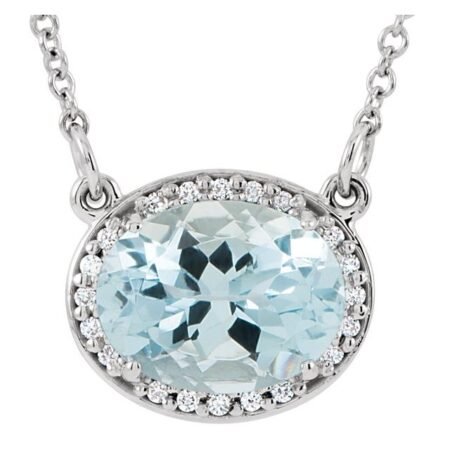 14k White Natural Aquamarine & .04 Ctw Natural Diamond 16 1/2' Necklace