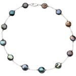 Sterling Silver 12-13 Mm Cultured Black Freshwater Pearl Coin 18' Necklace