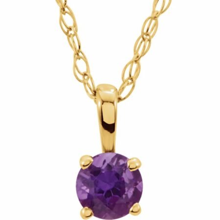 14k Yellow 3 Mm Amethyst Youth Solitaire 14' Necklace