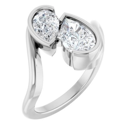 14k White 1 1/2 Ctw Lab-grown Diamond Two-stone Engagement Ring