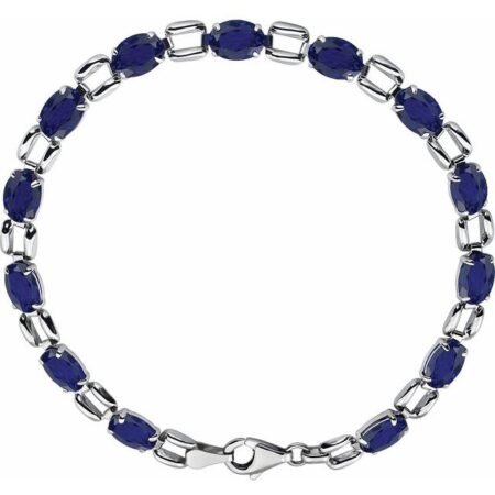 14k White 7x5 Mm Oval Lab-grown Blue Sapphire 7 1/4' Bracelet