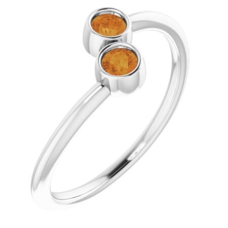 14k White Natural Citrine Two-stone Ring