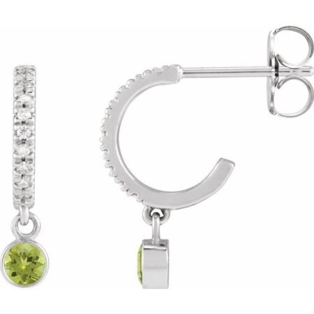 14k White Natural Peridot & .08 Ctw Natural Diamond French-set 16.1 Mm Hoop Earrings