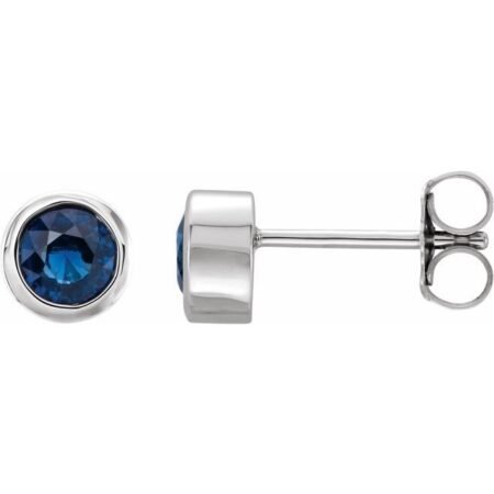 Rhodium-plated Sterling Silver Imitation Blue Sapphire Bezel-set Earrings