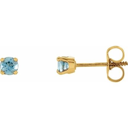 14k Yellow Imitation Blue Zircon Youth Earrings
