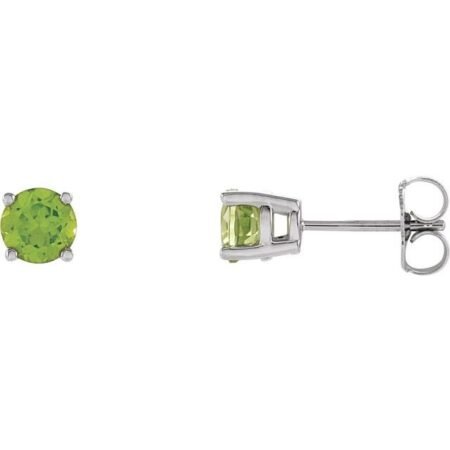 14k White 5 Mm Natural Peridot Earrings