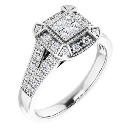 Sterling Silver Cubic Zirconia Halo-style Illusion Ring Size 7