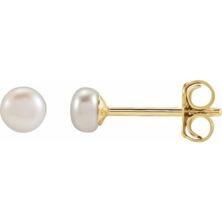 14k Yellow 3.5-4 Mm Cultured White Freshwater Button Pearl Earrings