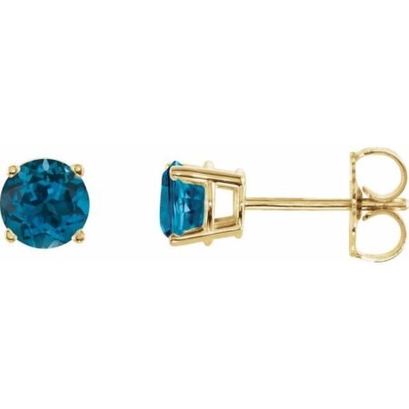 14k Yellow 5 Mm Natural London Blue Topaz Earrings