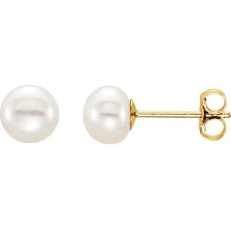 14k Yellow 5-6 Mm Cultured White Freshwater Button Pearl Earrings