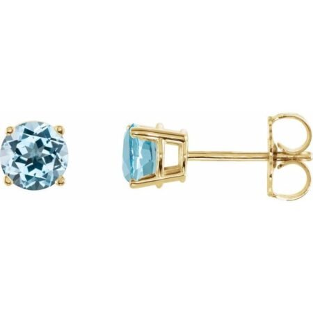 14k Yellow 5 Mm Natural Sky Blue Topaz Earrings