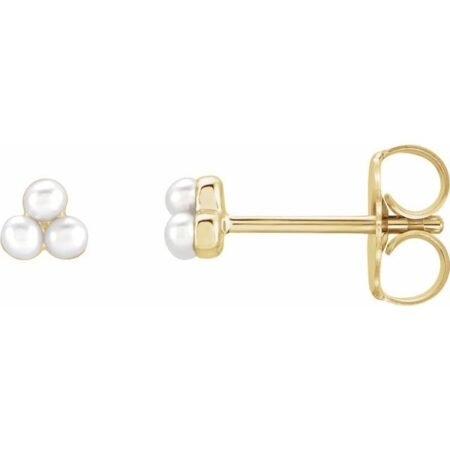 14k Yellow Cultured White Freshwater Pearl Cluster Earrings