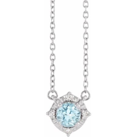 14k White Natural Sky Blue Topaz & .04 Ctw Natural Diamond Halo-style 18' Necklace