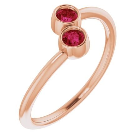14k Rose Lab-grown Ruby Two-stone Ring