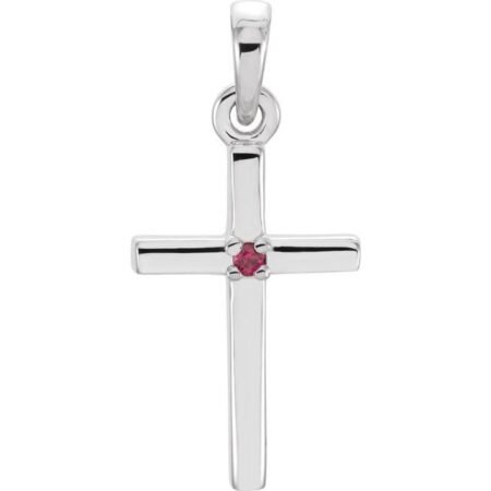 14k White Natural Ruby Cross Pendant