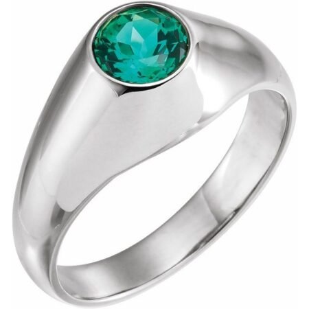 14k White 6.5 Mm Round Lab-grown Emerald Ring