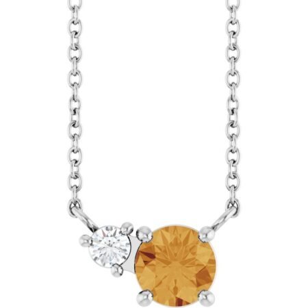 14k White Natural Citrine & .06 Ct Natural Diamond 18' Necklace