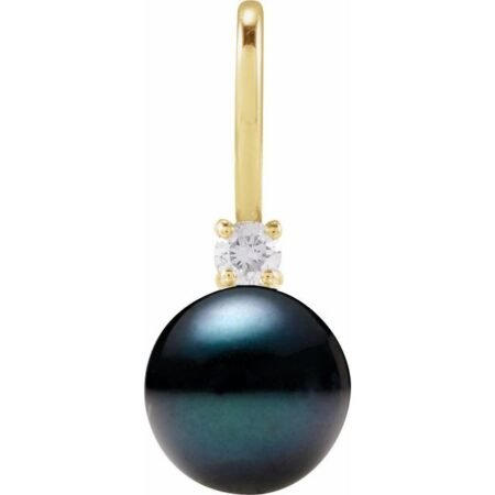 14k Yellow Cultured Black Akoya Pearl & .03 Ct Natural Diamond Charm/pendant