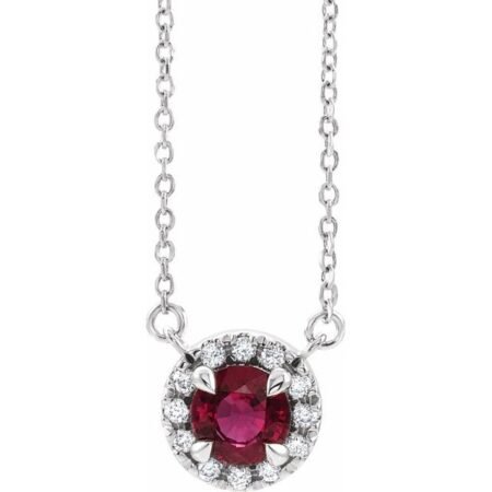 14k White 6.5 Mm Natural Mozambique Garnet & 1/6 Ctw Natural Diamond 18' Necklace