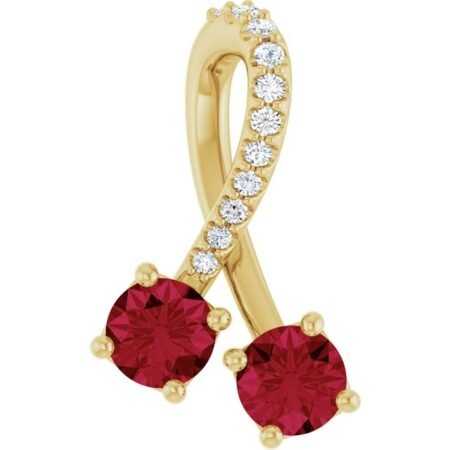 14k Yellow Lab-grown Ruby & .05 Ctw Natural Diamond Pendant