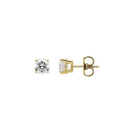 14k Yellow 6 Mm Round Imitation White Cubic Zirconia  Stud Earrings