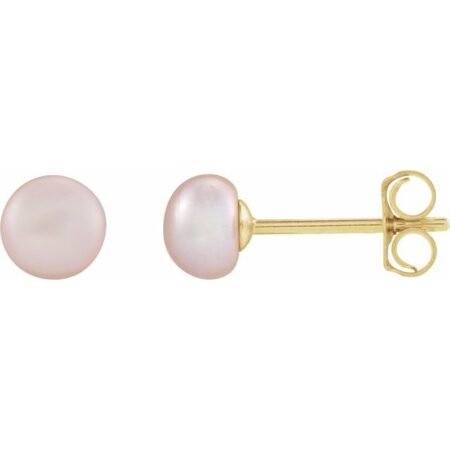14k Yellow Cultured Pink Freshwater Pearl Earrings