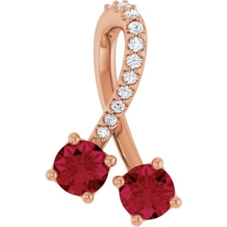 14k Rose Natural Ruby & .05 Ctw Natural Diamond Pendant