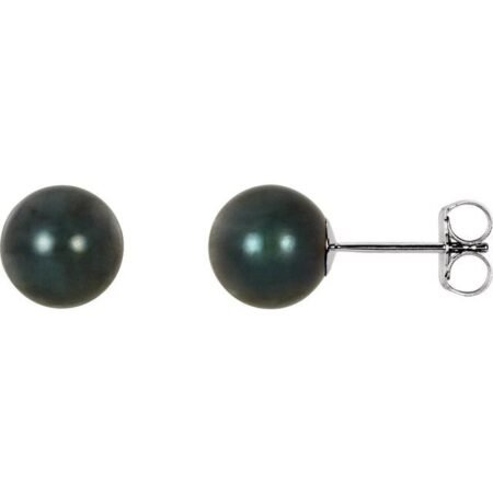 14k White 7 Mm Black Akoya Cultured Pearl Earrings