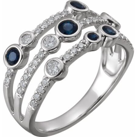 14k White Natural Blue Sapphire & 3/8 Ctw Natural Diamond Ring