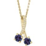 14k Yellow Lab-grown Blue Sapphire & .05 Ctw Natural Diamond 16-18' Necklace