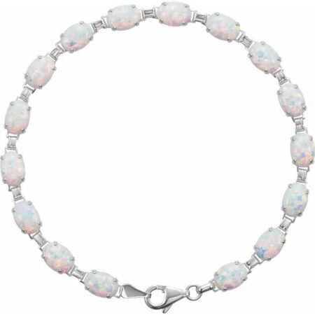 14k White Lab-grown White Opal Line 7' Bracelet