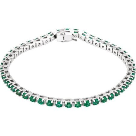 14k White Lab-grown Emerald Line 7' Bracelet