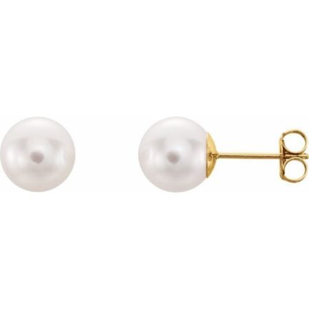 14k Yellow 8 Mm Cultured White Akoya Pearl Earrings