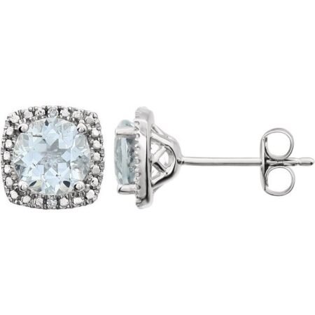 Sterling Silver Natural Aquamarine & .015 Ctw Natural Diamond Earrings