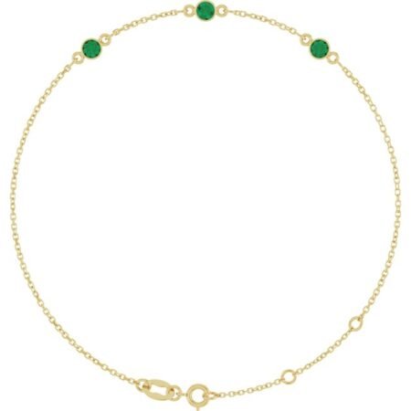 14k Yellow Natural Emerald Bezel-set Three-stone 6 1/2-7 1/2' Bracelet