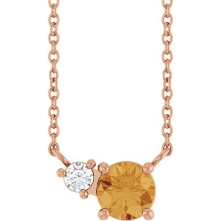 14k Rose Natural Citrine & .06 Ct Natural Diamond 18' Necklace