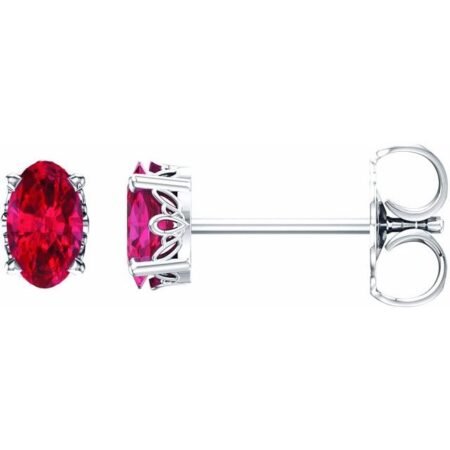 14k White Lab-grown Ruby Earrings