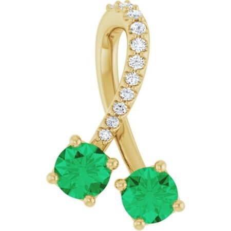 14k Yellow Lab-grown Emerald & .05 Ctw Natural Diamond Pendant