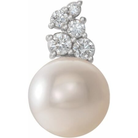 14k White Cultured White Freshwater Pearl & 1/4 Ctw Natural Diamond Pendant