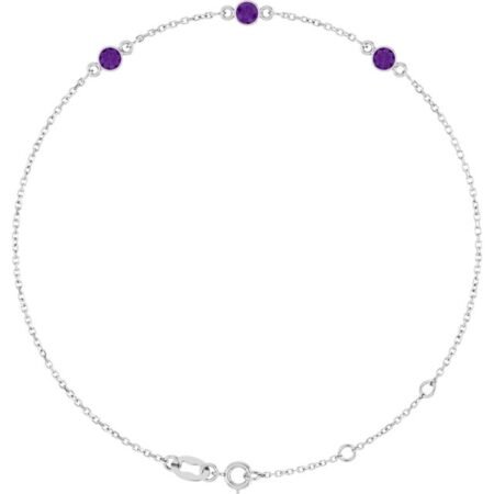 14k White Natural Amethyst Bezel-set Three-stone 6 1/2-7 1/2' Bracelet