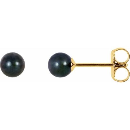 14k Yellow 4 Mm Cultured Black Akoya Pearl Earrings