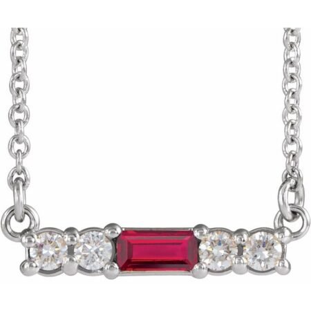14k White Natural Ruby & 1/8 Ctw Natural Diamond 16' Necklace
