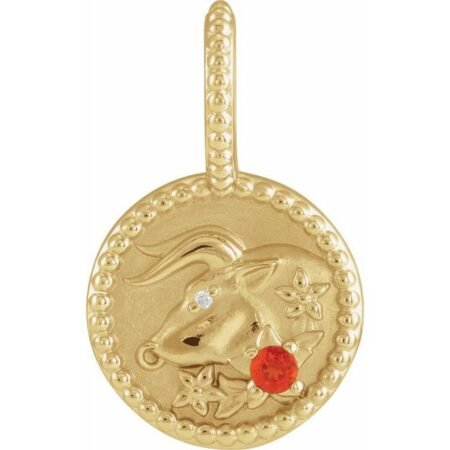 14k Yellow Natural Mexican Fire Opal & .0025 Ctw Natural Diamond Taurus Charm/pendant