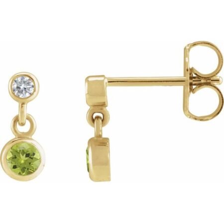 14k Yellow Natural Peridot & .05 Ctw Natural Diamond Two-stone Earrings