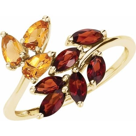 14k Yellow Natural Citrine & Natural Mozambique Garnet Bypass Ring