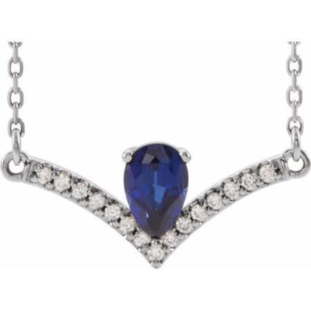Sterling Silver Natural Blue Sapphire & .06 Ctw Natural Diamond 18' Necklace